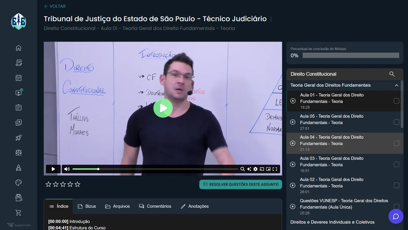 Aula de Direito Constitucional do curso do TJSP na plataforma